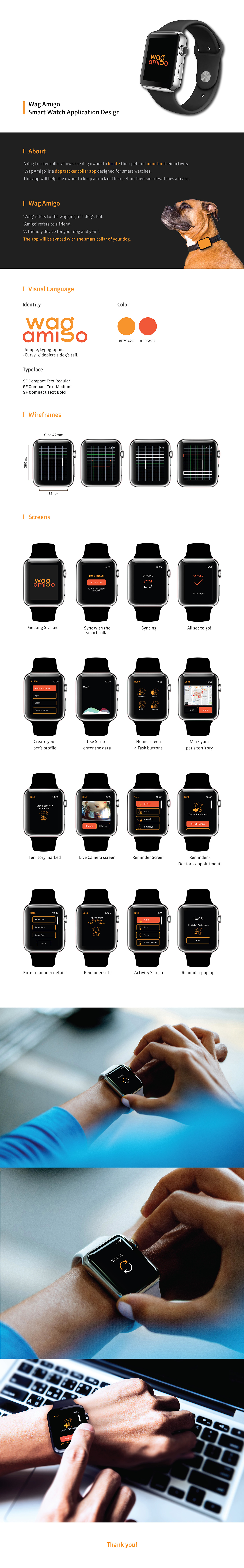 smart watch iwatch app design Wag Amigo Dog trackers Smart collar tracker ui ux smart watch app