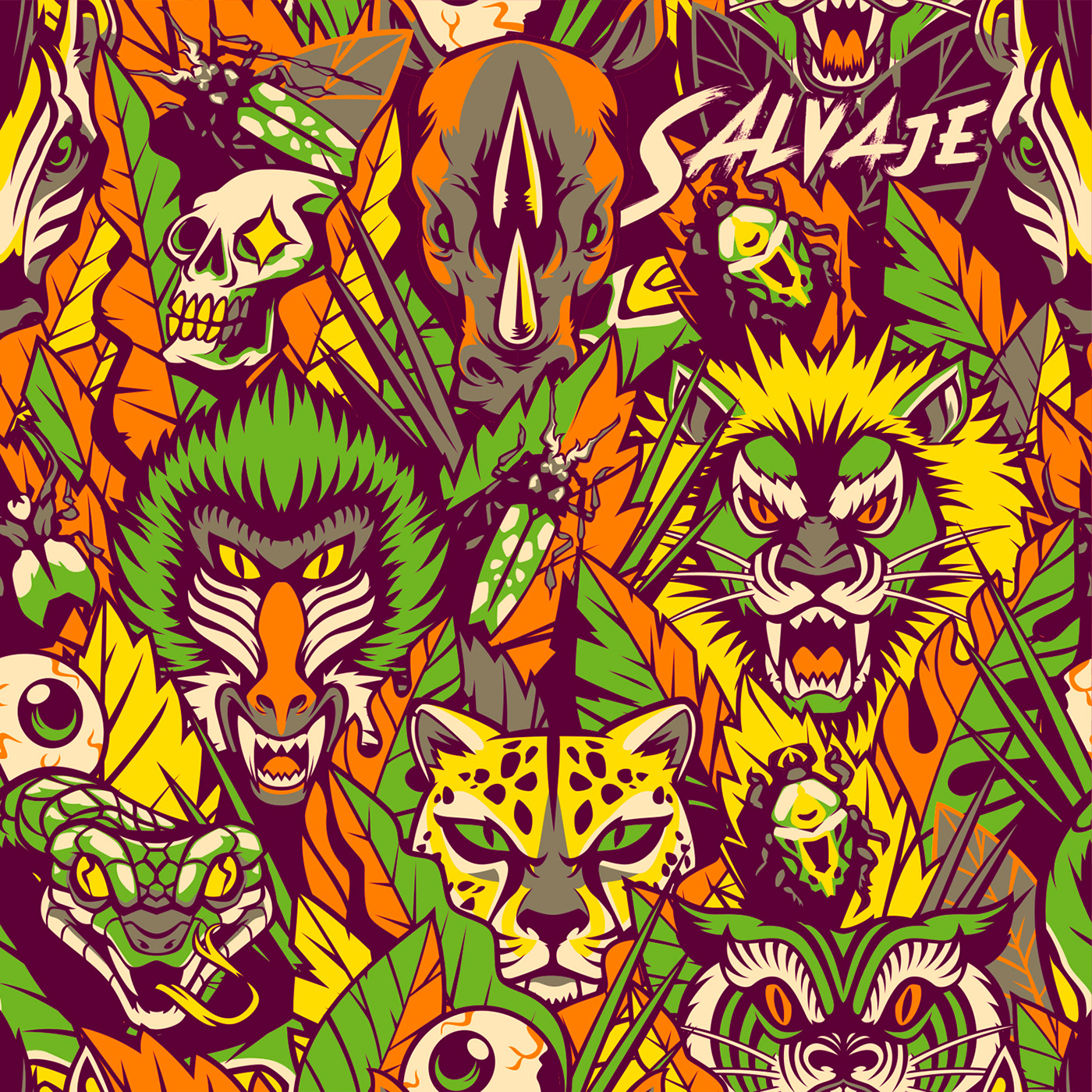 artwork Digital Art  ILLUSTRATION  jungle lion painting   savage selva tiger vector