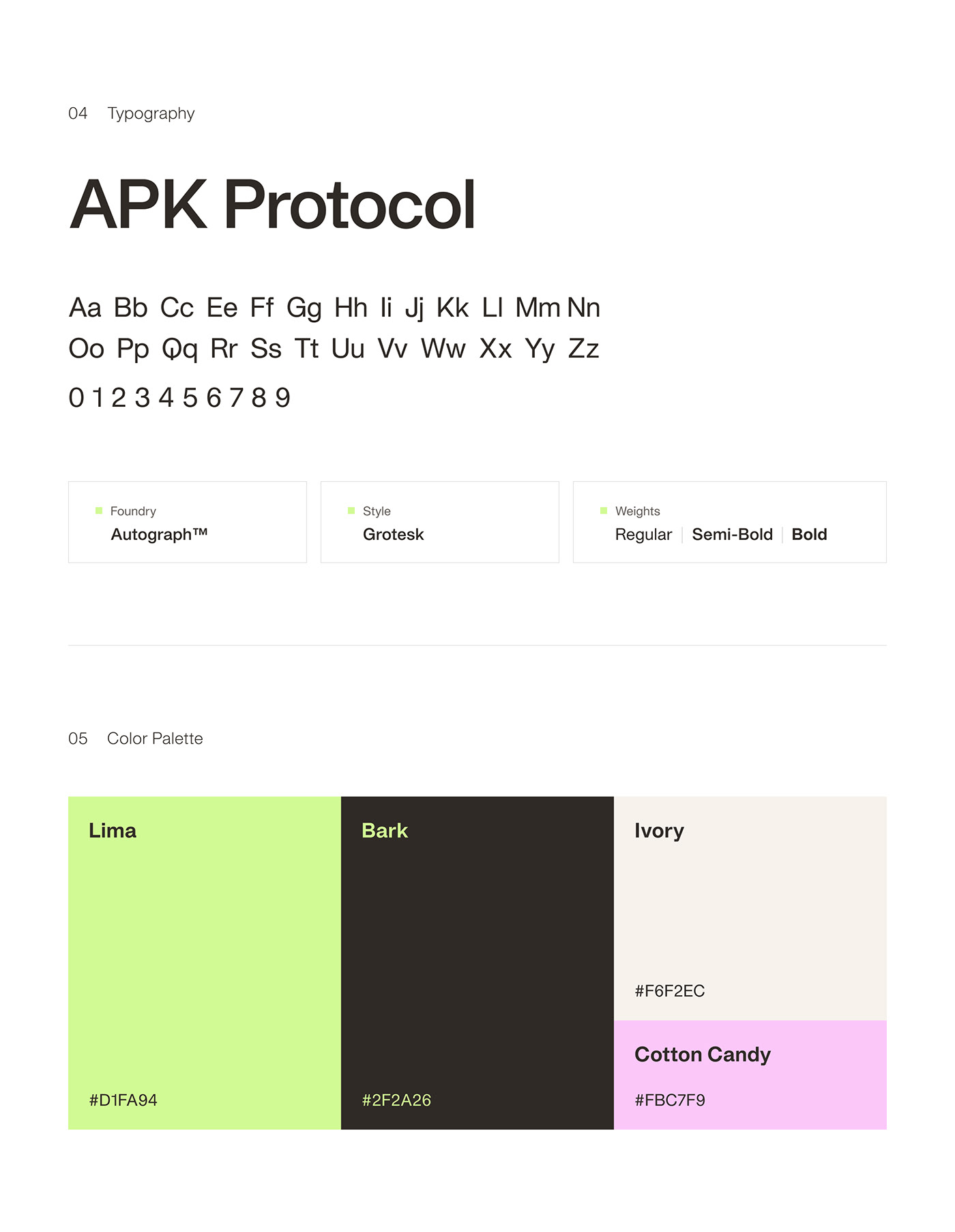 Hogrene case study by Uniko studio. Style guide Typography and color palette.