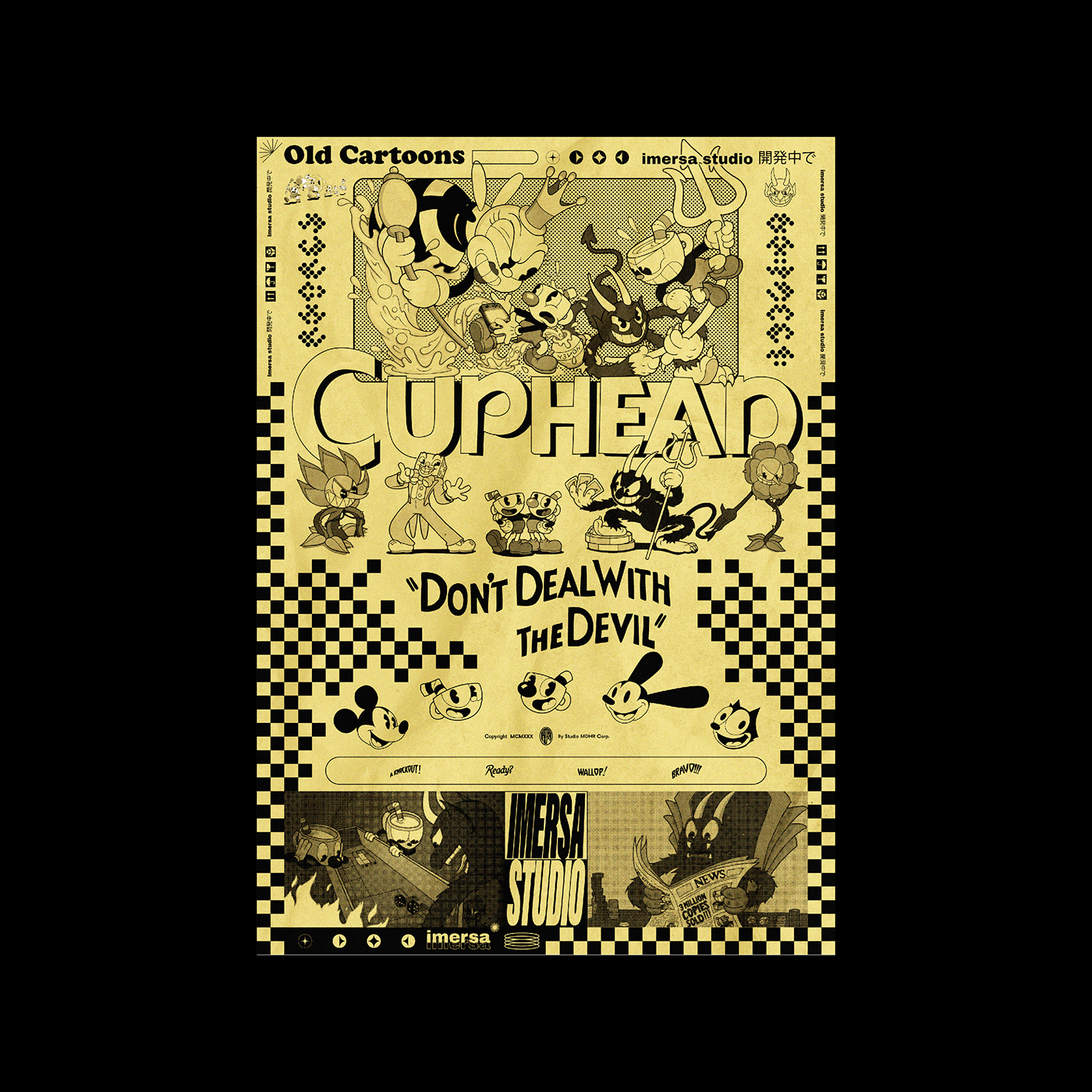 Cuphead desenho antigo felix the cat mickey mickey mouse mugman old cartoons  old videogames poster Poster Design