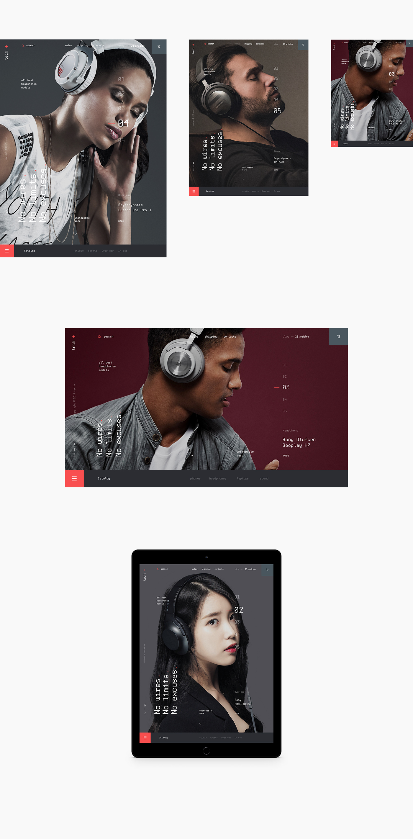 Web Ecommerce site shop headphones fullscreen Adaptive