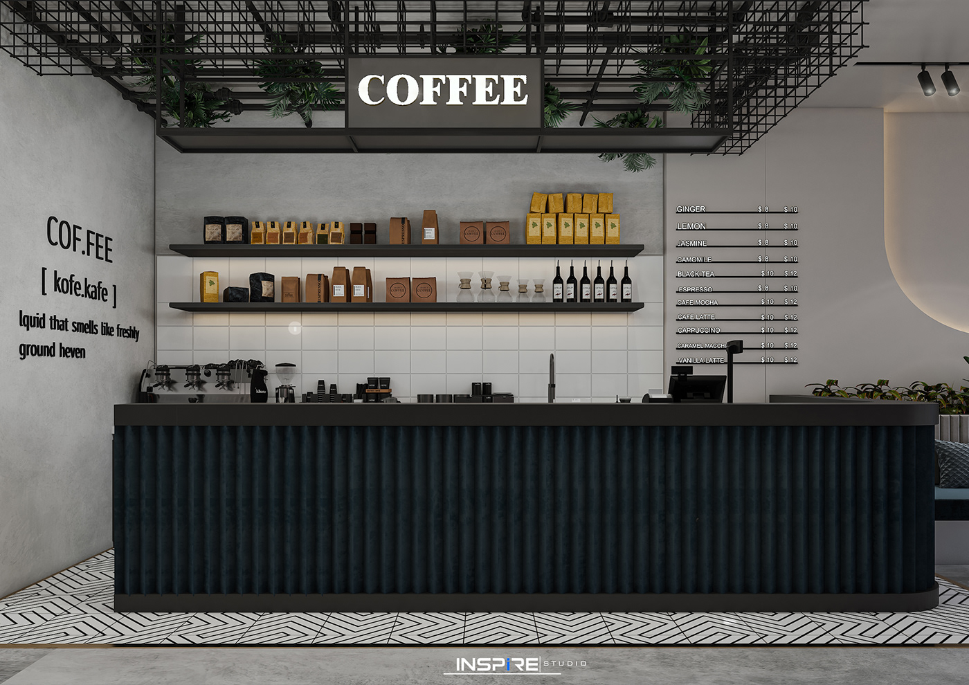3d design coffee shop interior design  modern