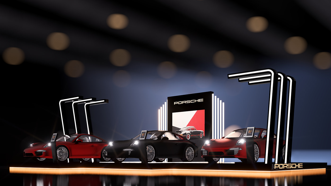 Porsche automotive   Automotive design set design  Car exhibition showroom Electric Car Futuristic booth ict Formula 1