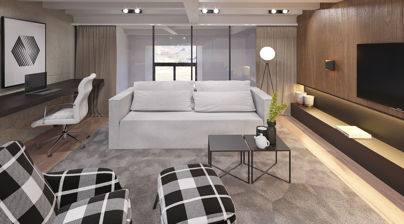 spain Interior visualization 3dsmax corona renderer apartment big room 150sq.m.