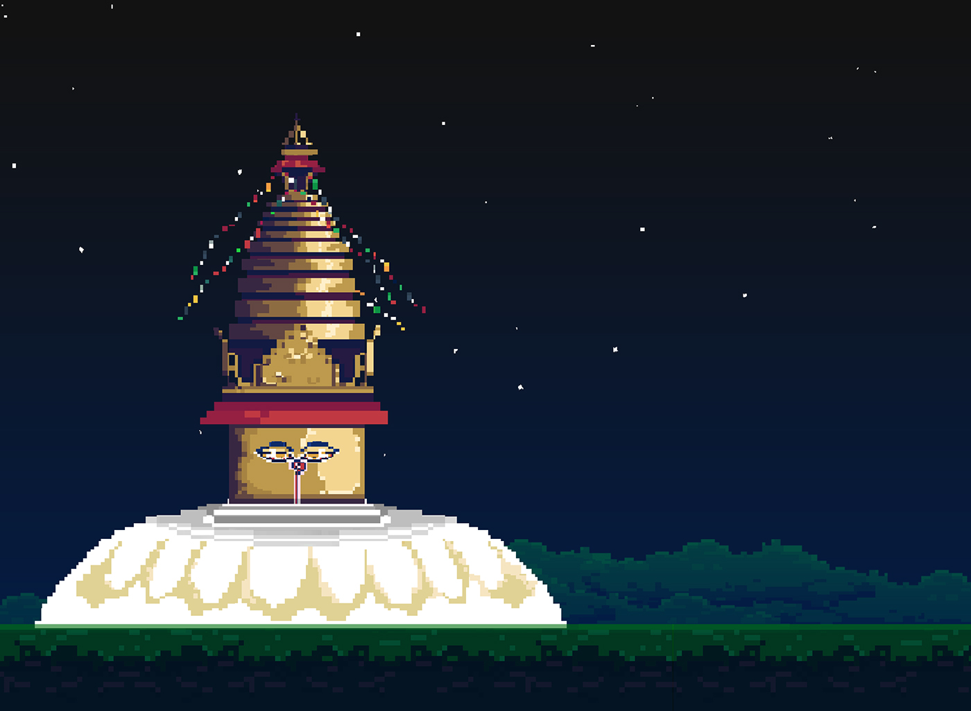 Pixel art 8bit retro game buddhism nepal swoyambhu