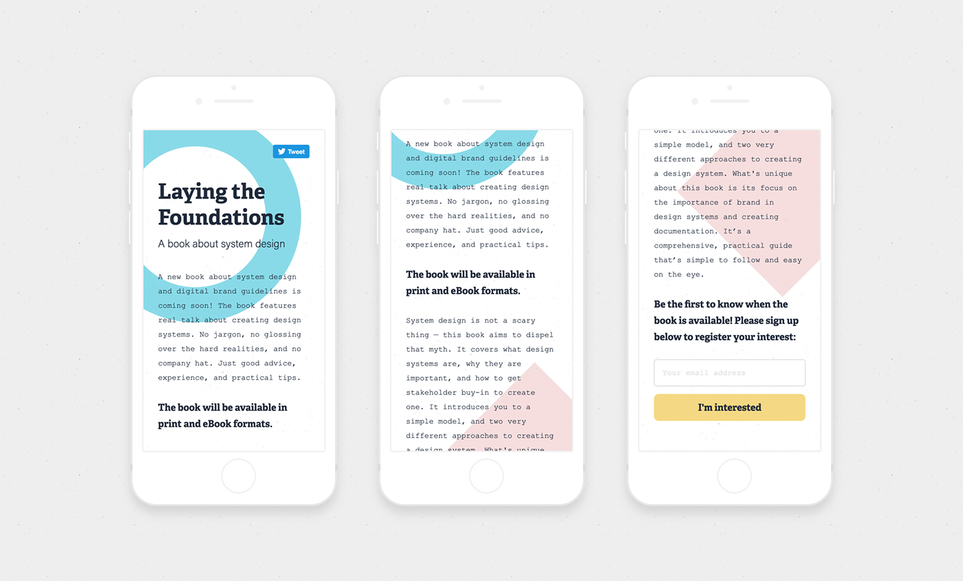 Website book system design design system brand guidelines clean shapes One Page courier Responsive web design