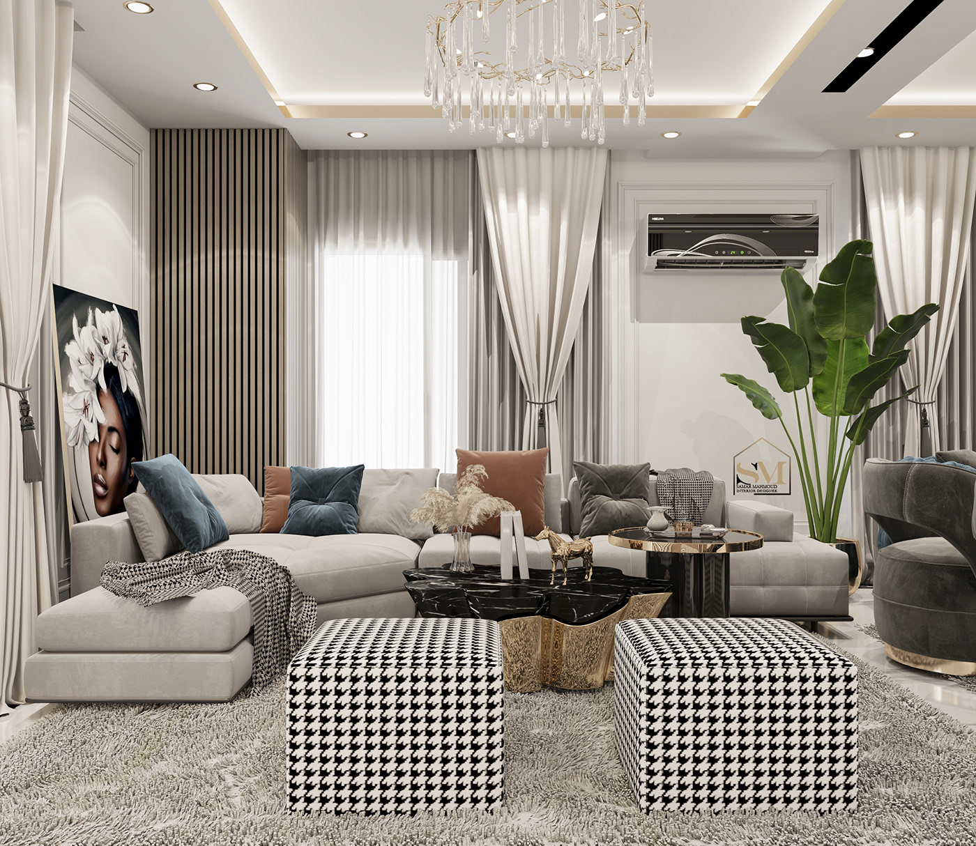 3D 3ds max architecture design interior design  reception tv Villa visualization wood
