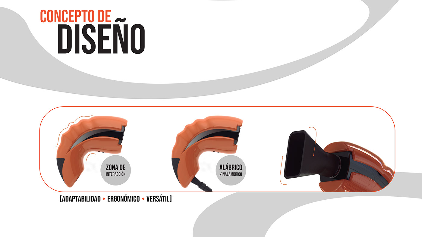 3D contemporary ergonomic hairdryer modeling modern orange product design  Render solidwords