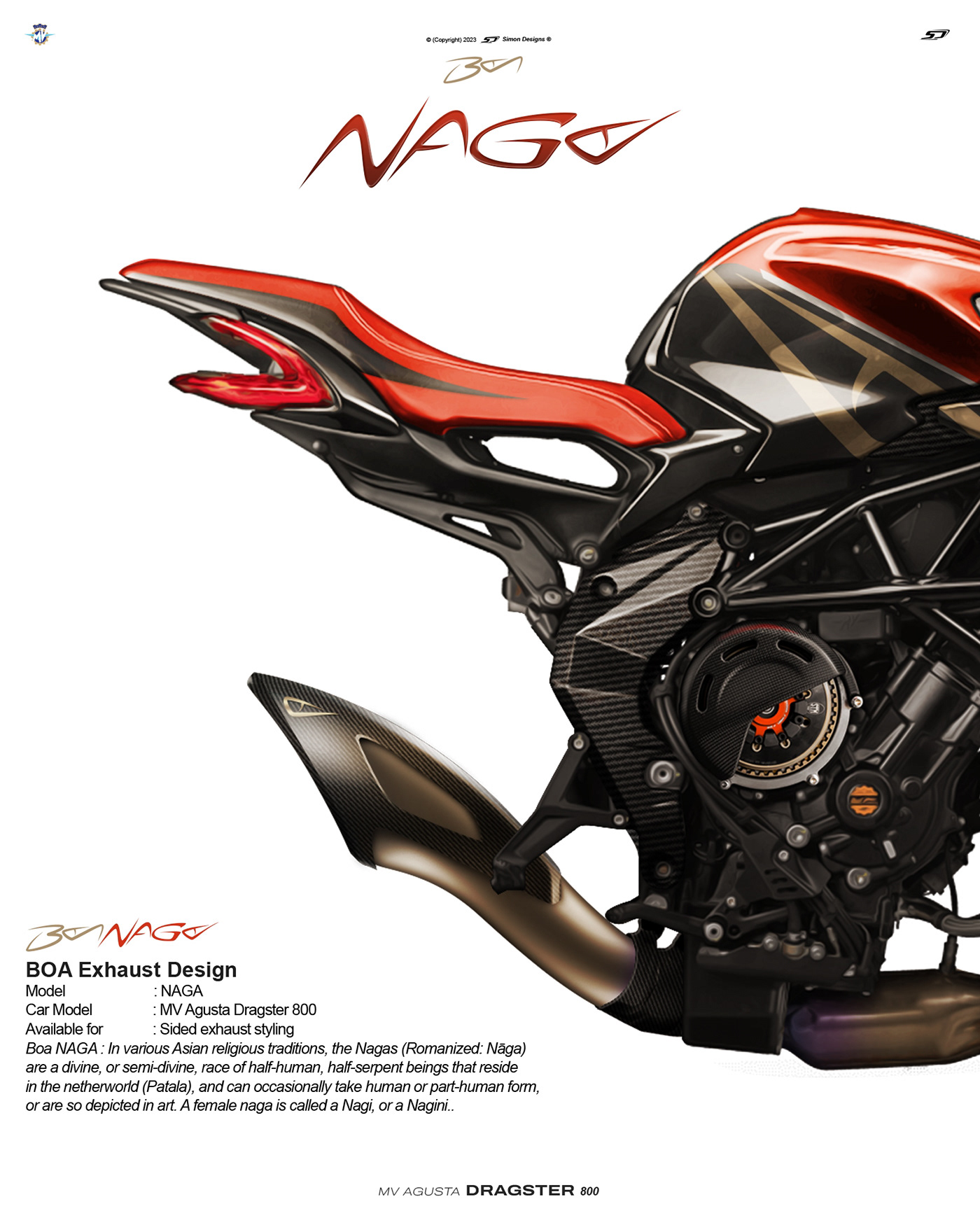 Simon Designs mv agusta motorcycle art naga boa exhaust boa naga exhaust design exhaust styling mv agusta dragster