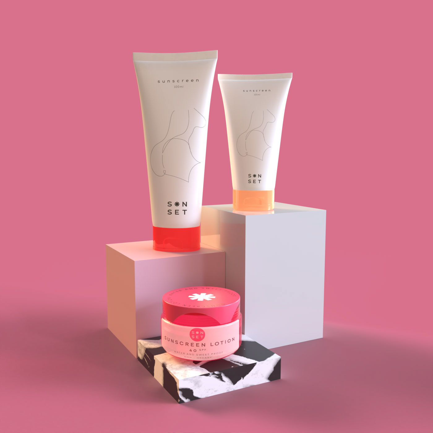 Cosmetic sunscreen brand identity branding  logo packaging design skincare minimal sunset cosmetics
