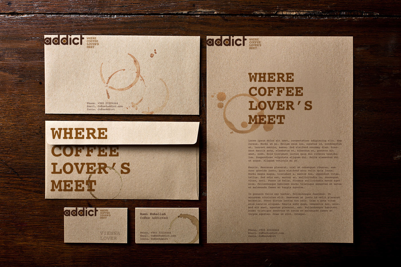 addict Coffee brown recycle paper Kuwait arabic cafe Event identity