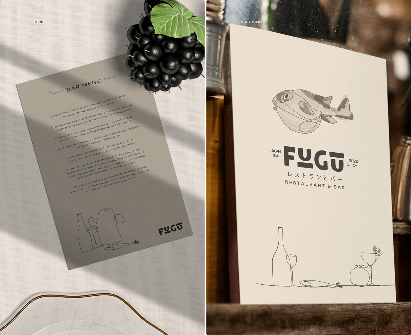 Fugu restaurant/bar menu design
