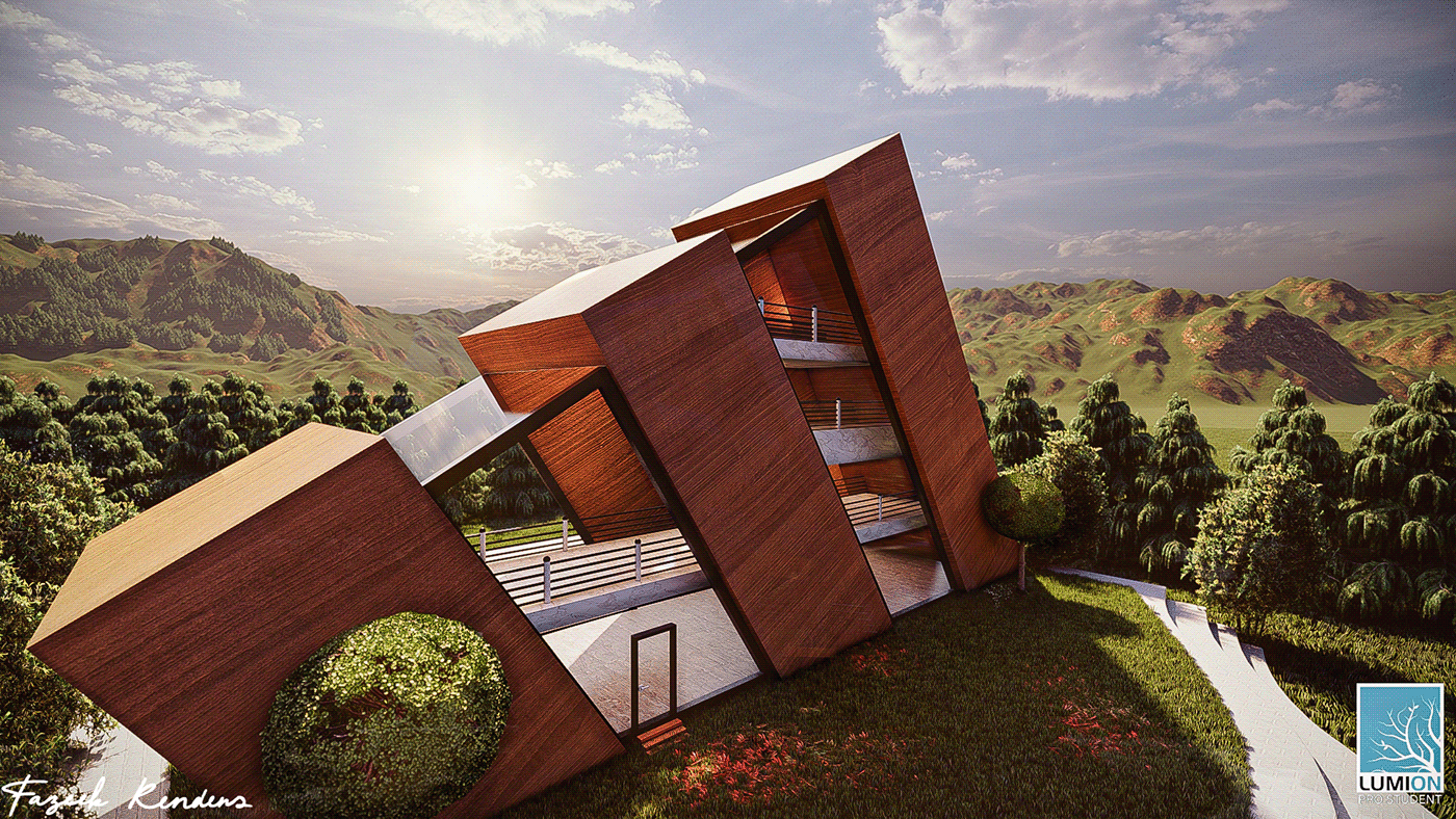 adidas archviz CGI exterior forest house Landscape Render Villa wood