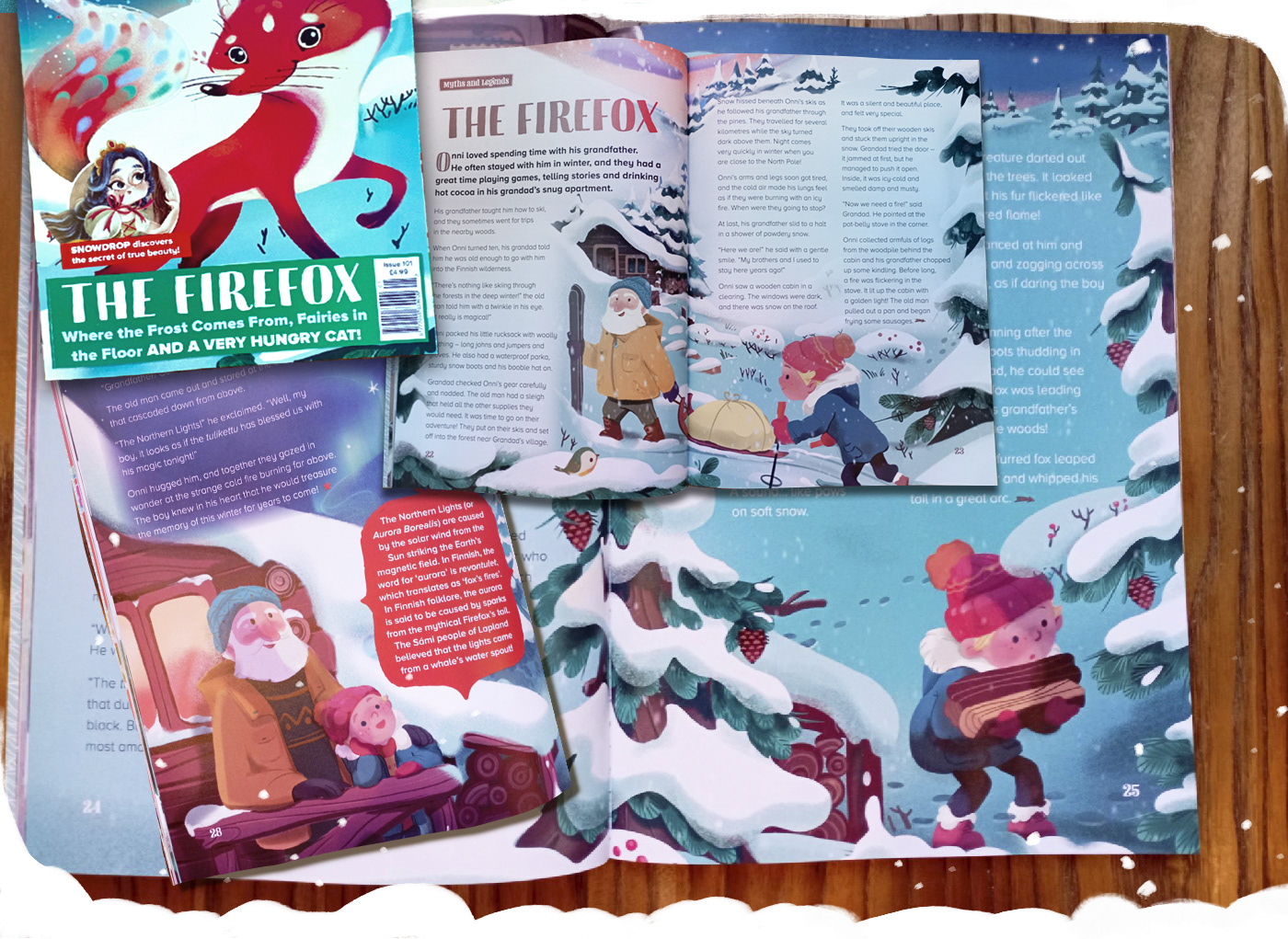 children illustration covers Digital Art  editorial firefox ILLUSTRATION  magazine Procreate snow storytime magazine