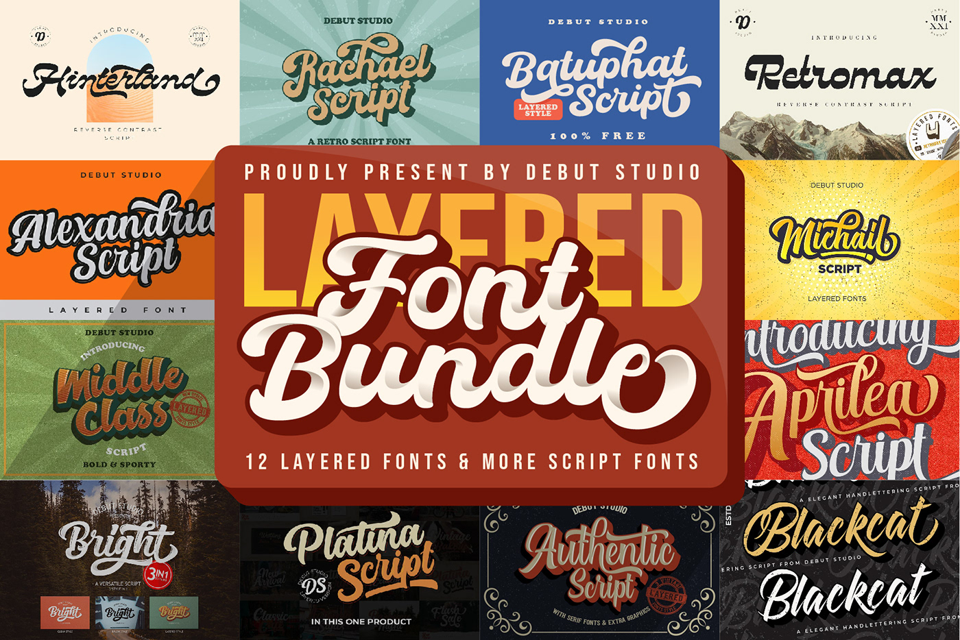 Bold Script craft font debut studio Font Bundle free fonts HAND LETTERING layered fonts Logotype strong typography  