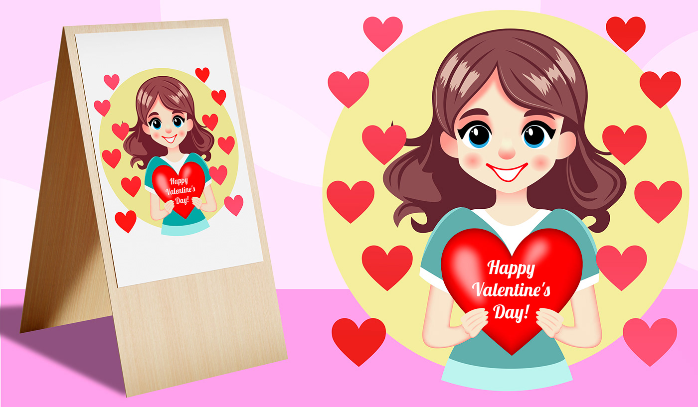 Valentine's Day Love valentine greeting postcard feelings gift vector drawing