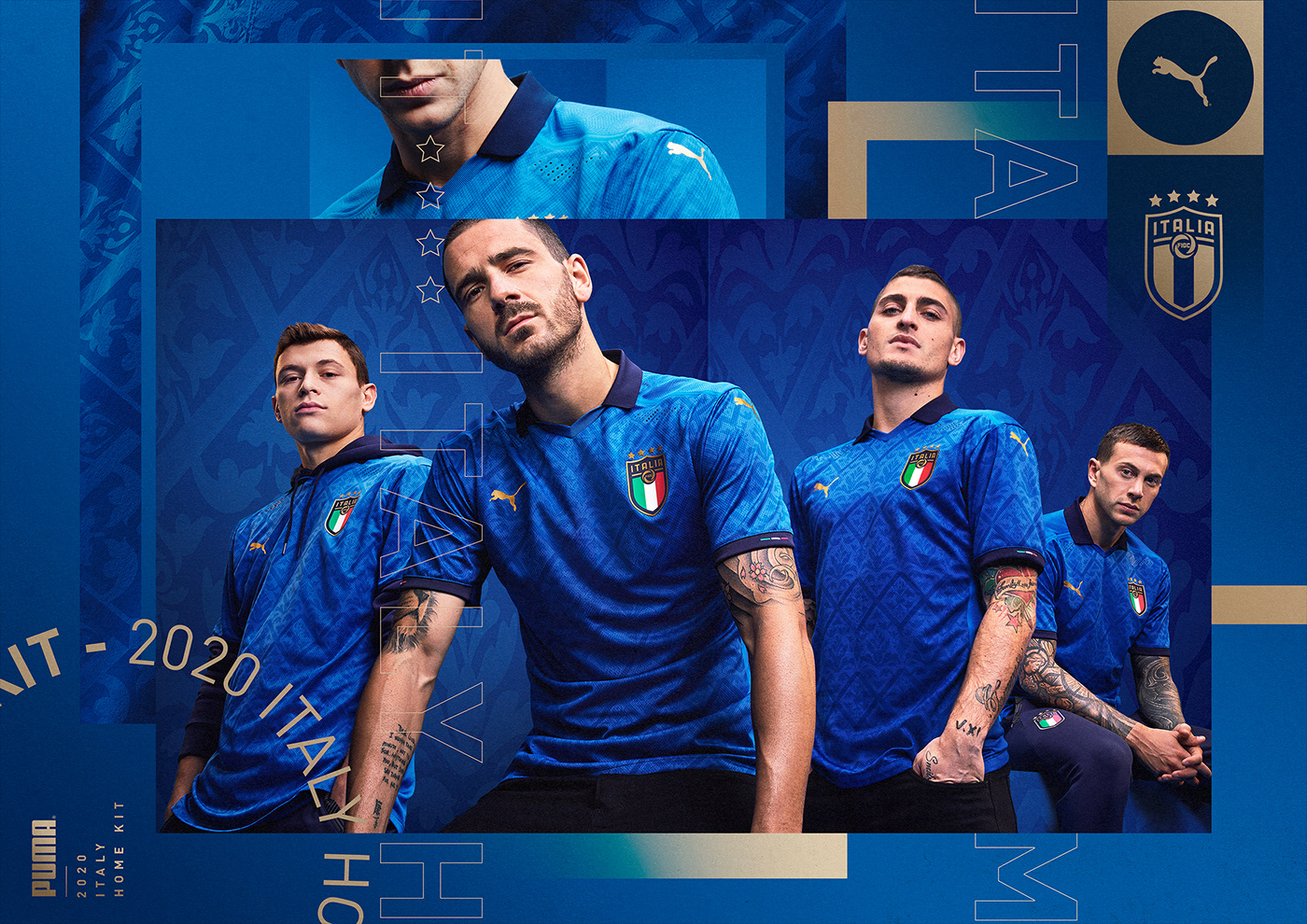 blue football grid Italy Keyvisual print puma soccer sports visual identity