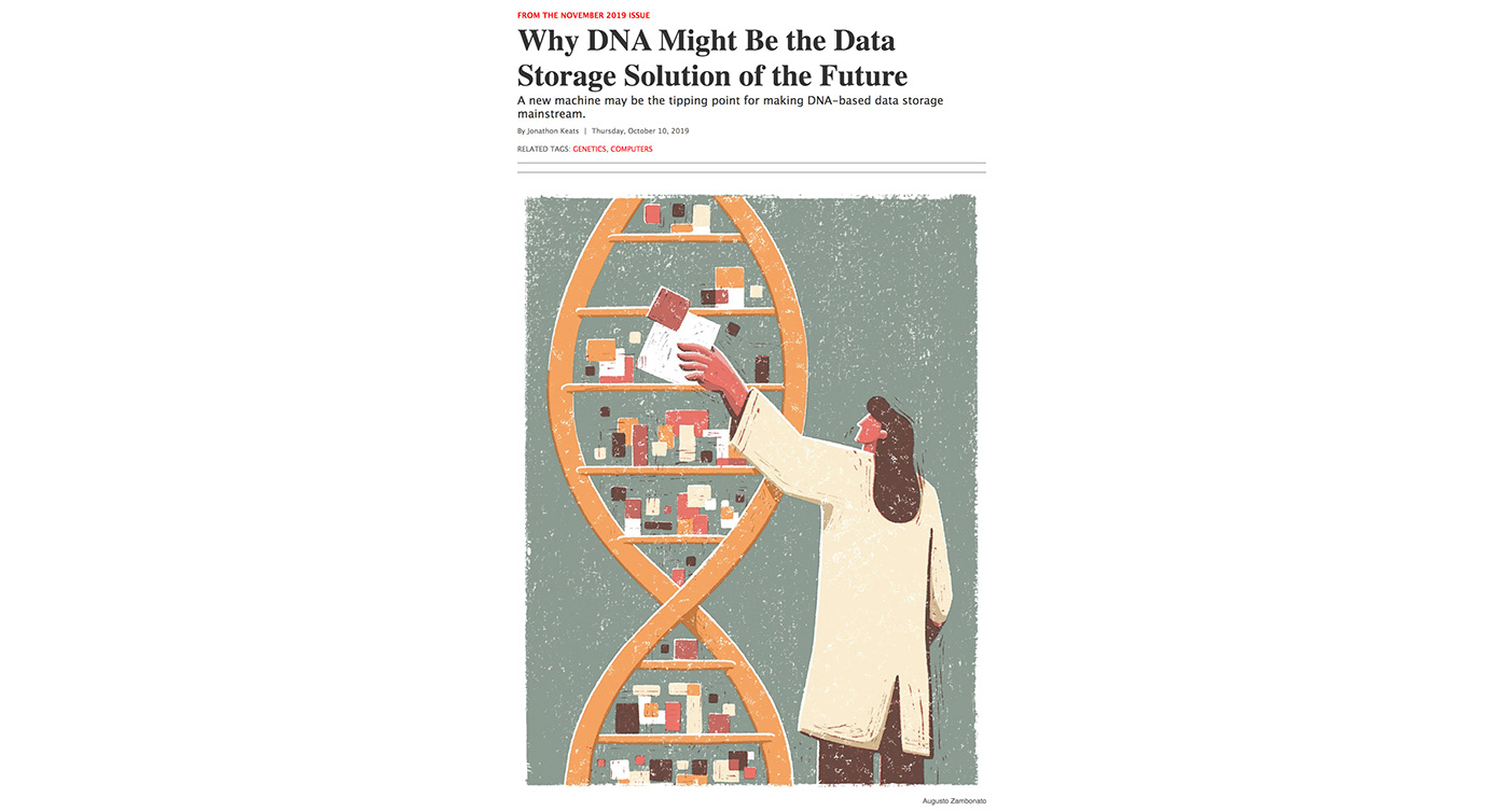 conceptual Data DNA lab linocut magazine print science Scientist texture