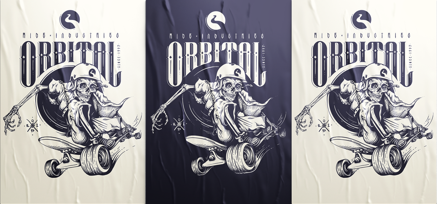 skull LONGBOARD ride skate orbital MEMOMA mexico cosshatch