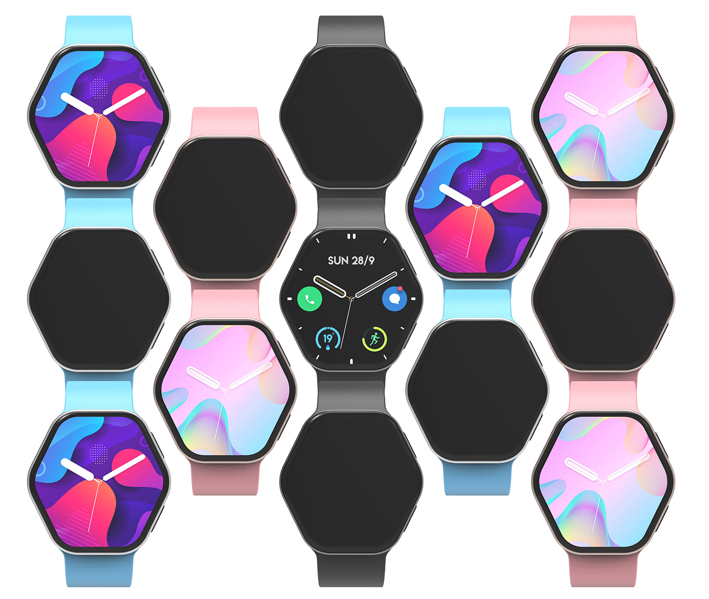 Smart watch apple Samsung hexagon faces Style hexa clock clean