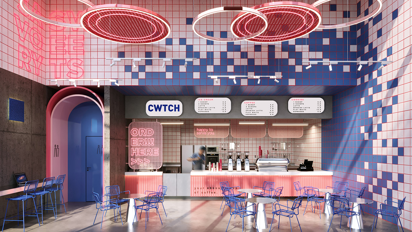 architecture cafe coffee shop design interior design  restaurant Retail Shopping tiles visualization