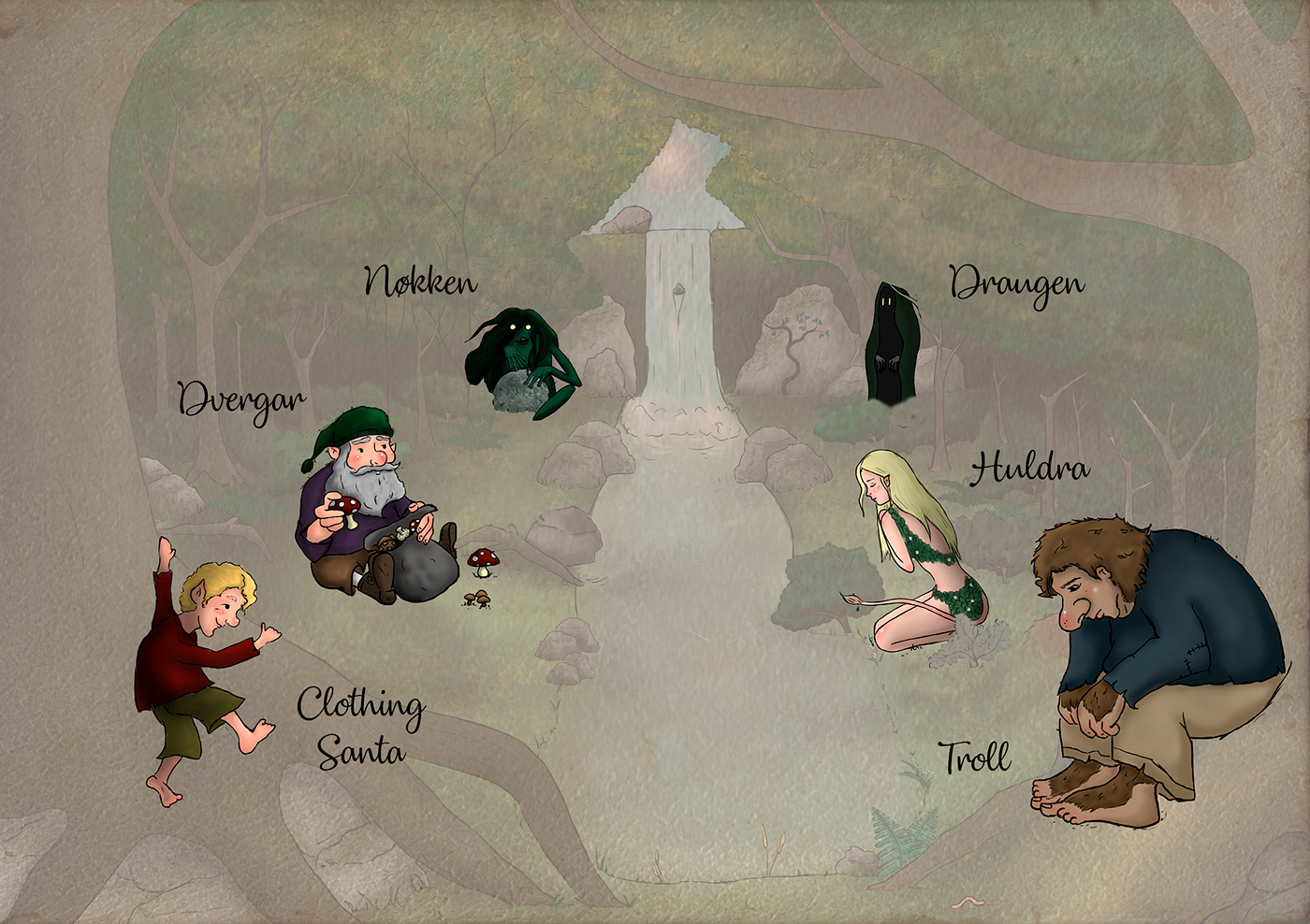 fantasy mythology fairy tales line art children illustration dwarf ogre fairy witch elf
