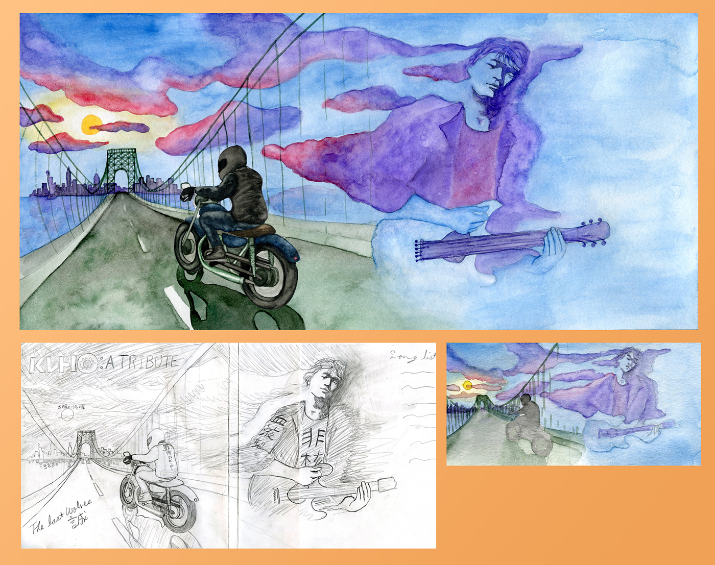 Cd Album CD album cover biker painting   ILLUSTRATION  graphic design  sunset japanese japan Viktor Tsoi