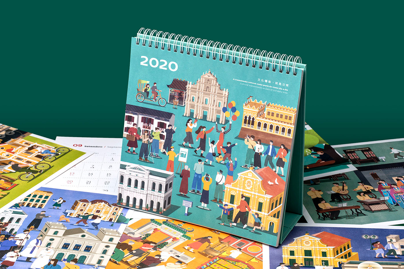 calendar culture graphic design  HISTORI ILLUSTRATION  life Macao newyear the year 2020 world heritage