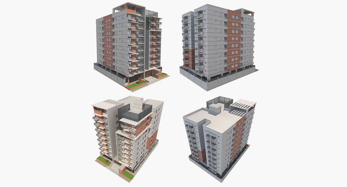 3D model MAX vray architecture apartment building design exterior