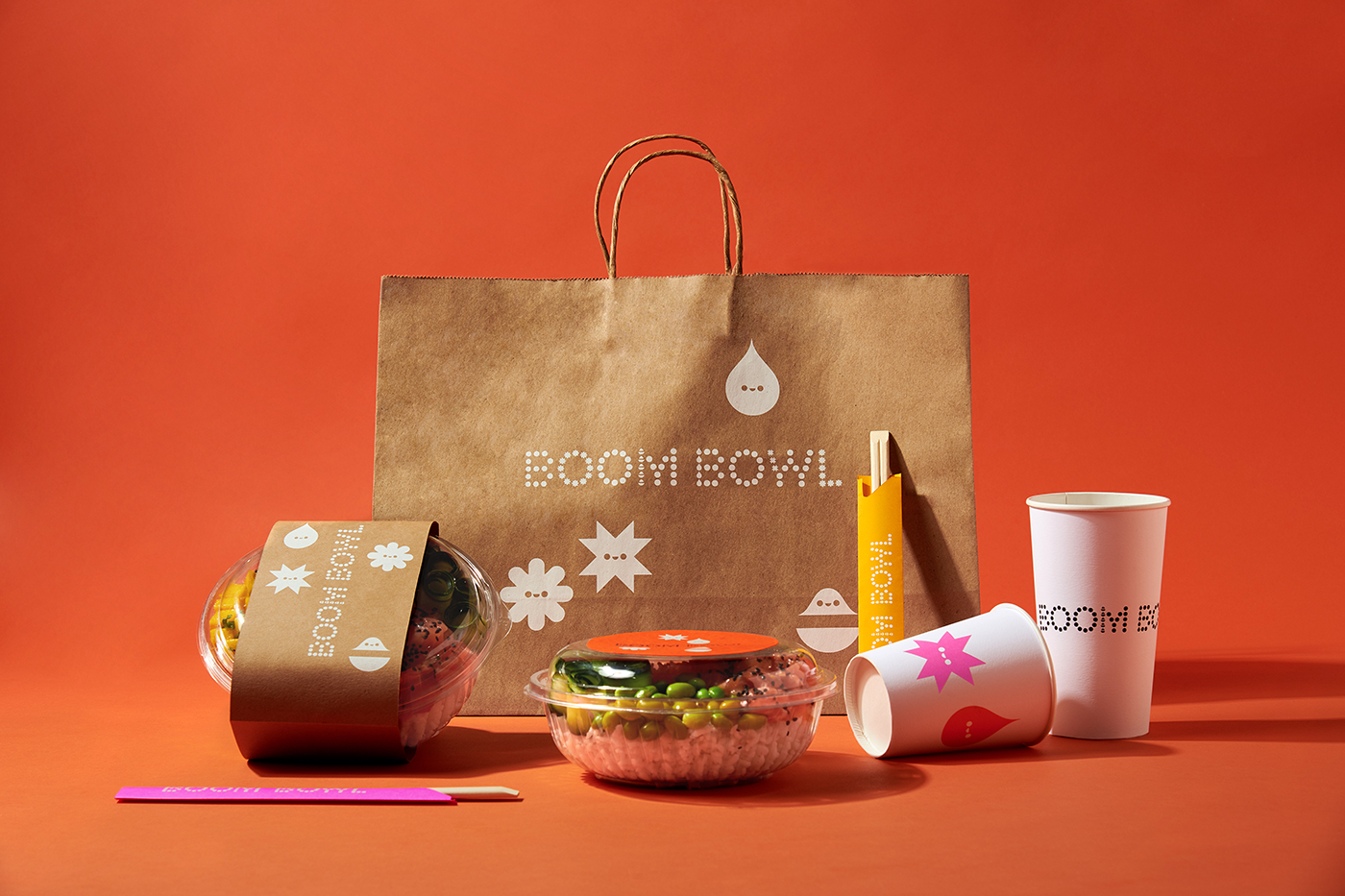 anagramastudio poke pokebowl boombowl Packaging take-out Food  Icondesign typography   branding 