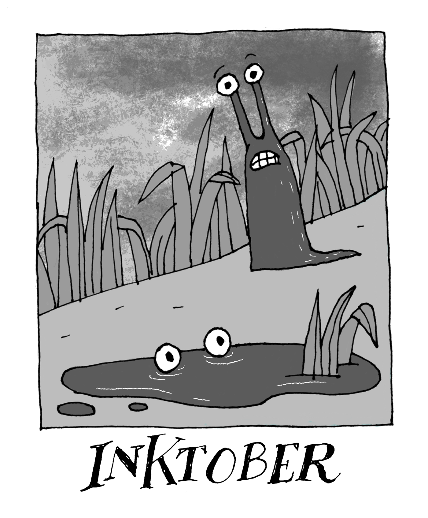 inktober ink black and white slugs cartoon