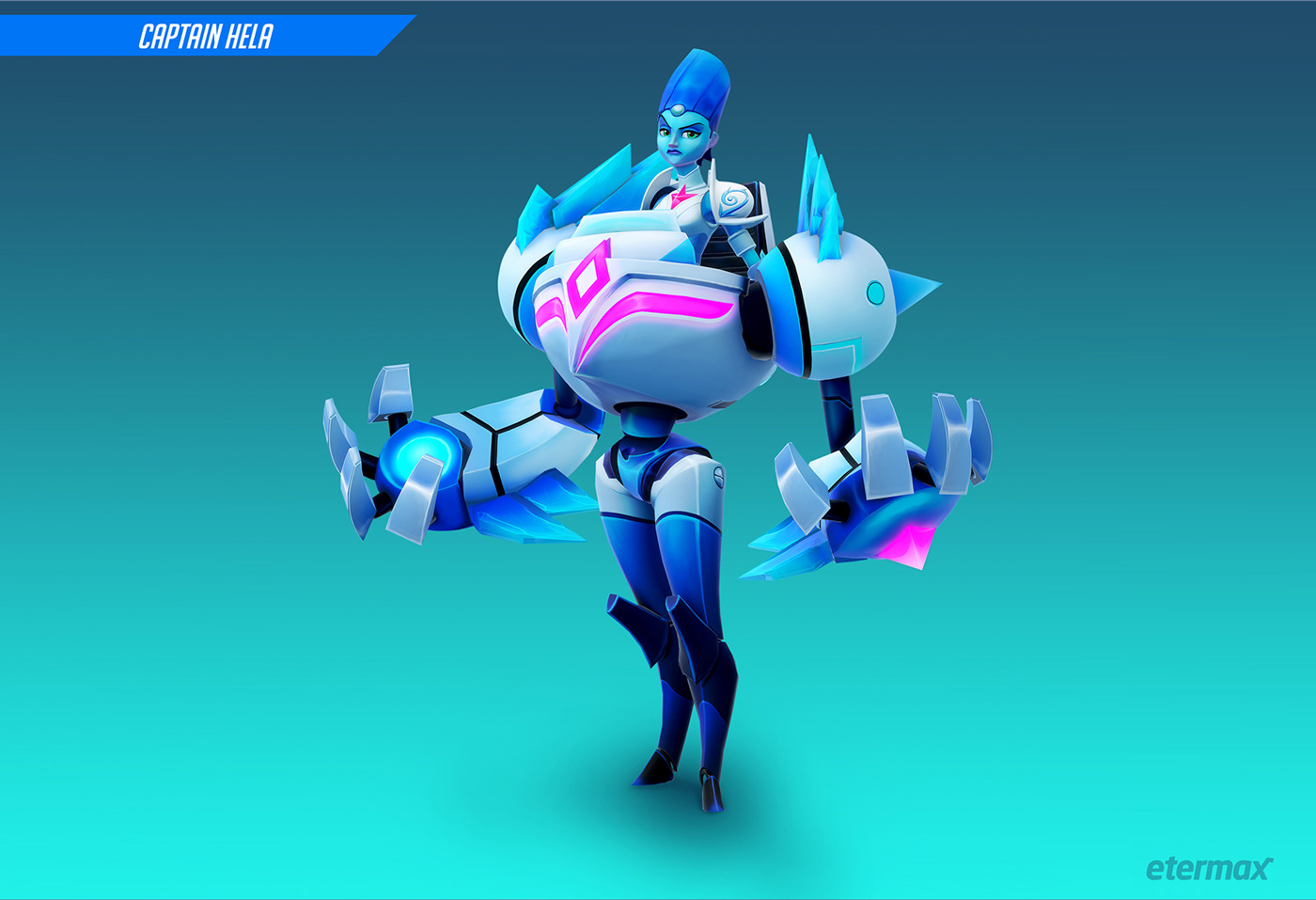 character desing texture mobile game ice queen captain Lady robot mecha