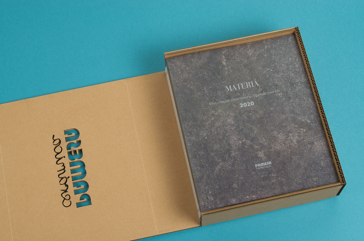 Pamesa ceramic tiles Catalogue Cevisama editorial Printing box cardboard Lasercut