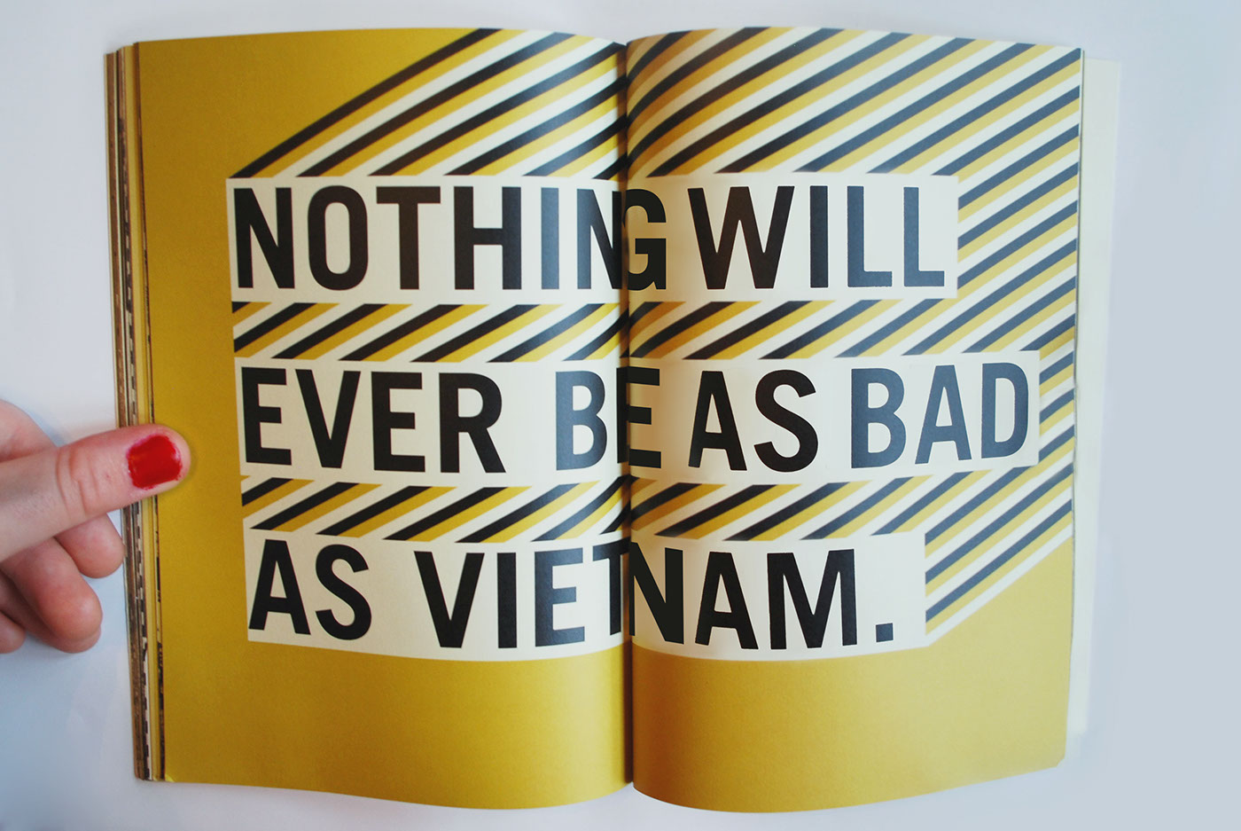 Adobe Portfolio book vietnam shapes chaos War conceptual book Typographic book bold lines Trade Gothic courier vietnam book