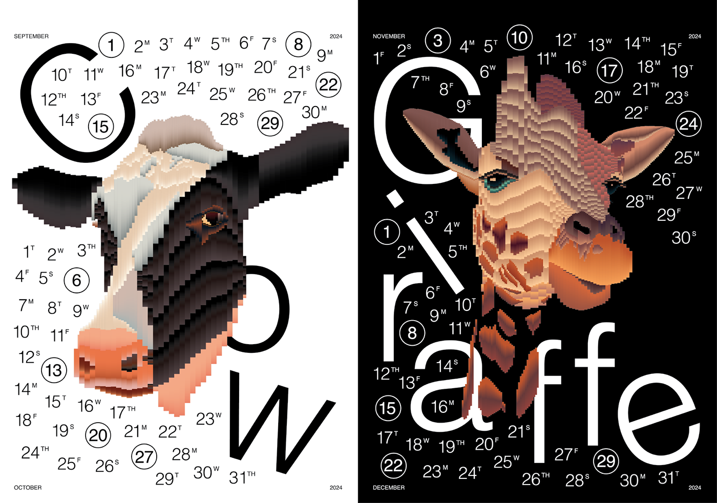 pixelart ILLUSTRATION  calendar animals Digital Art  vector Graphic Designer adobe illustrator designer