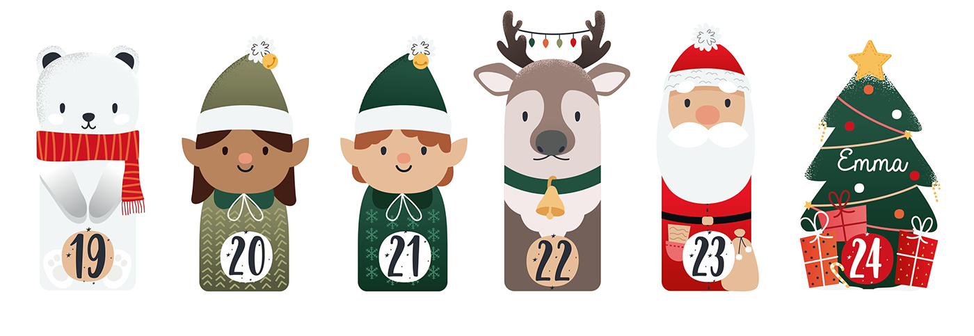 advent calendar animals children Christmas DIY graphic design  ILLUSTRATION  reindeer santa snowman