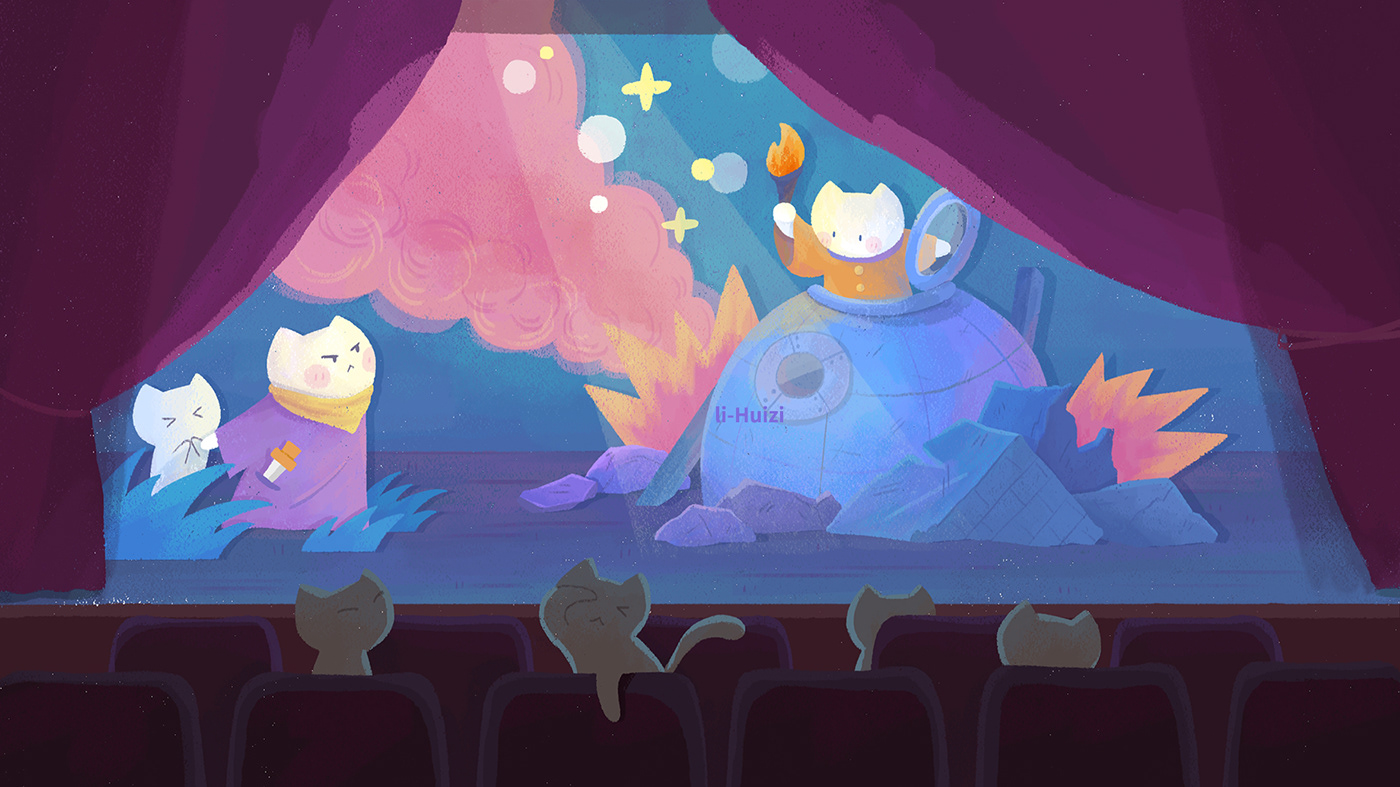 artwork astronaut audience blast Cat Drawing  land perform Show Stage