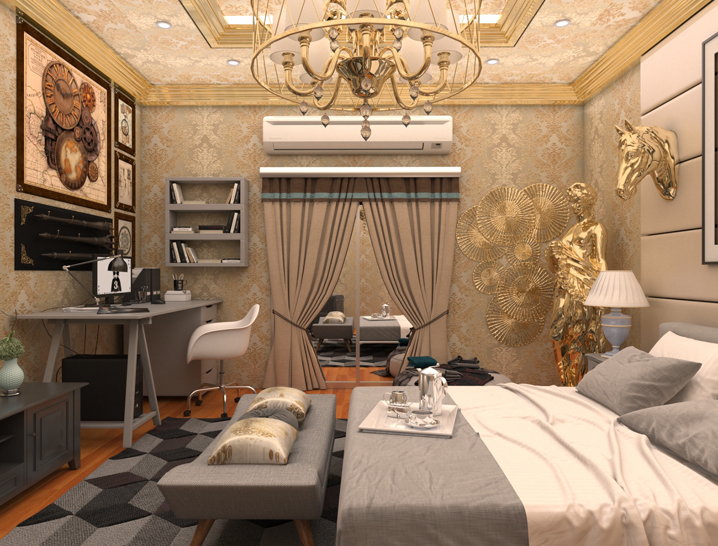 neo classic bedroom neoclassic neoclassic interior interior design  architecture 3ds max vray Render visualization neoclassic design