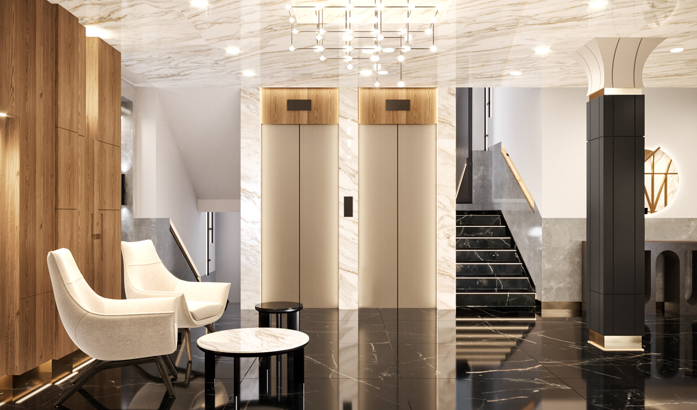 archviz gold hotel interior design  Lobby luxury Marble reception winter wood
