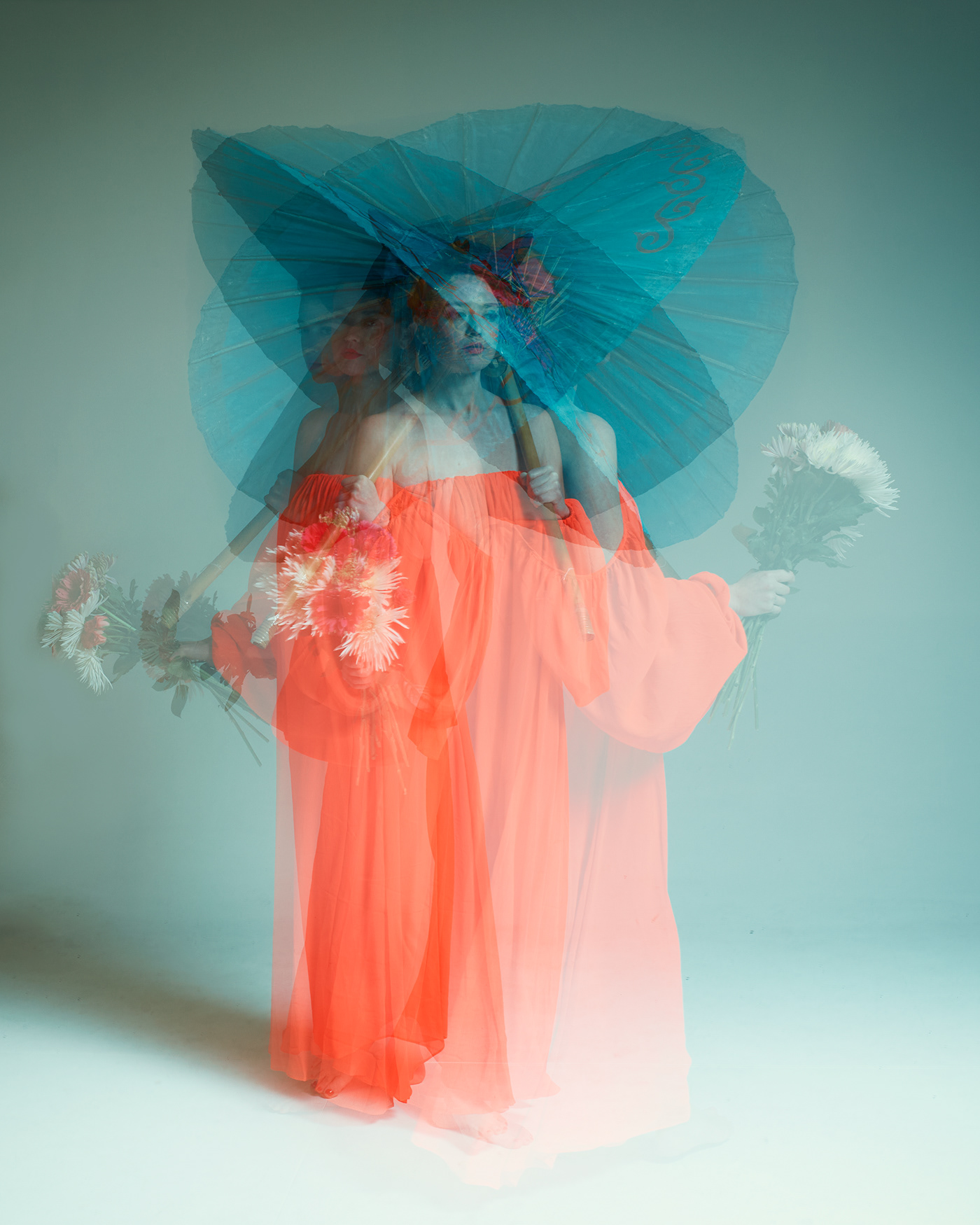 woman Fashion  portrait photoshoot model beauty colorful abstract long exposure parasol