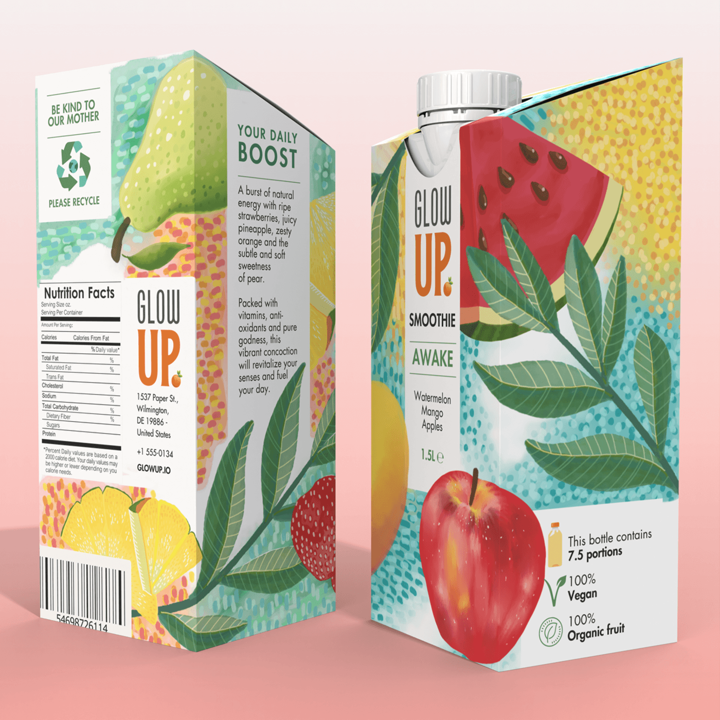 Tetra carton packaging Juice Packaging Smoothie Packaging impressionism colorful fruit label Hand Painted botanical illustrations