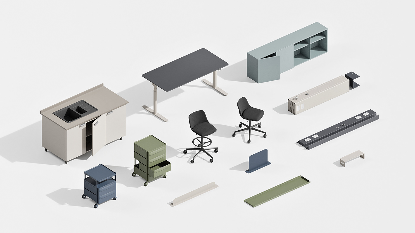 laboratory workstation furniture Render architecture visualization corona Isometric technical drawing Layout
