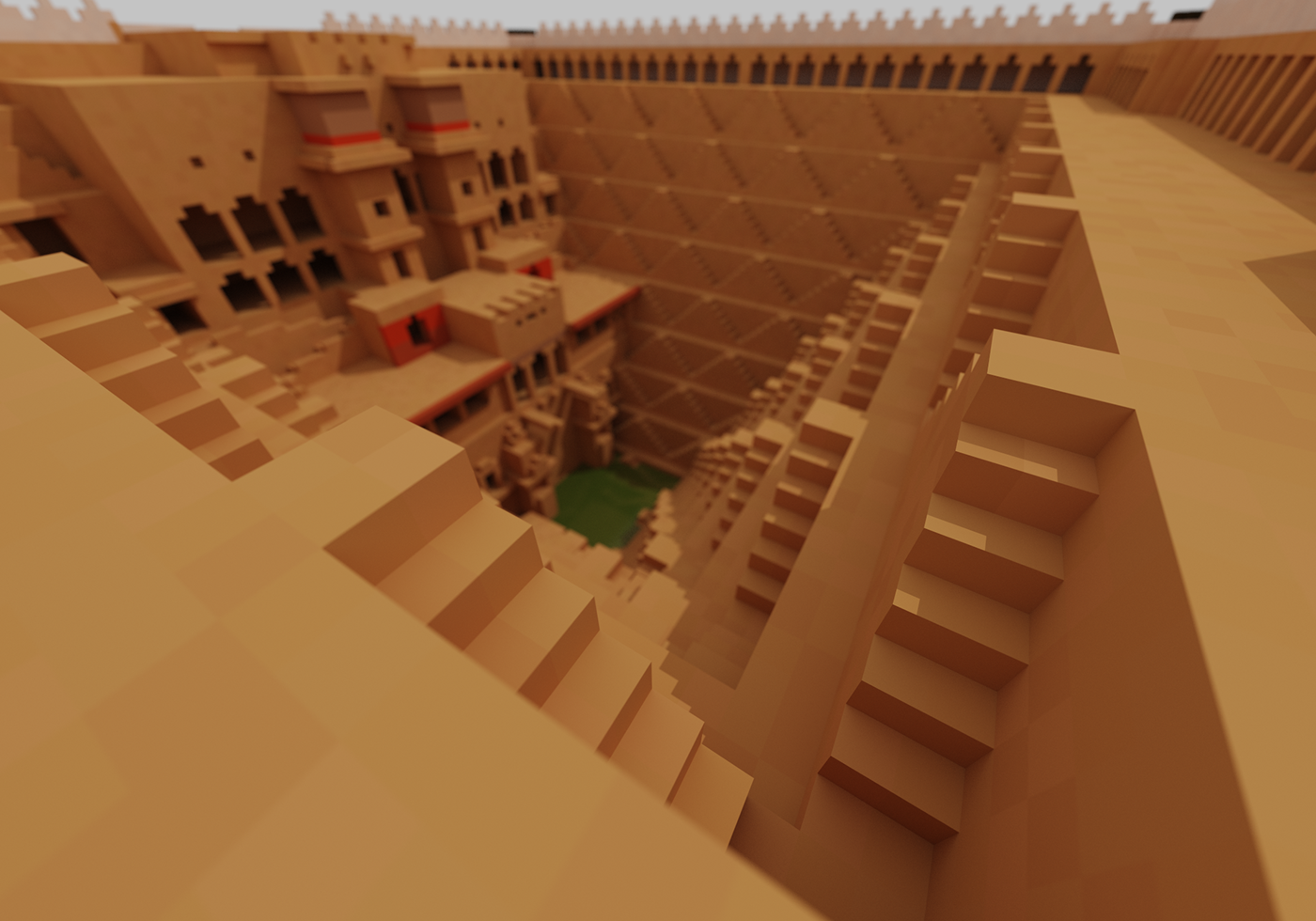 voxel art voxel chand baori Rajasthan India Step Well well Magicavoxel