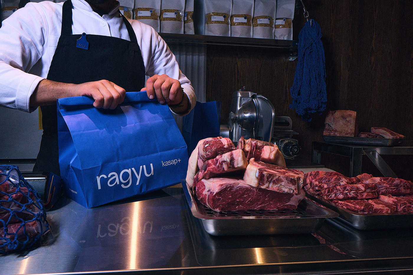 blue Branding design butcher contemporary meat Packaging visual identity
