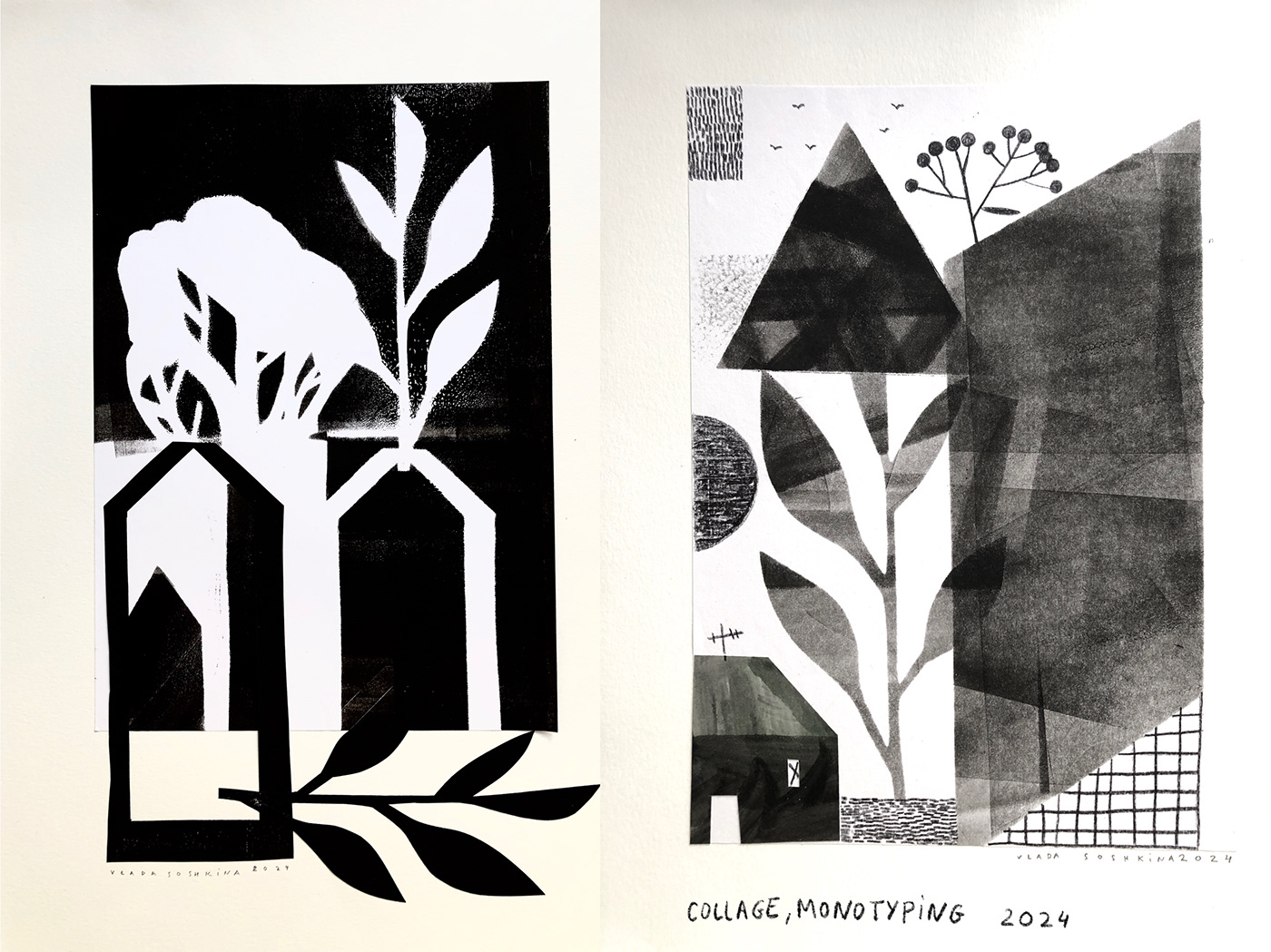 printmaking black and white ILLUSTRATION  monotyping