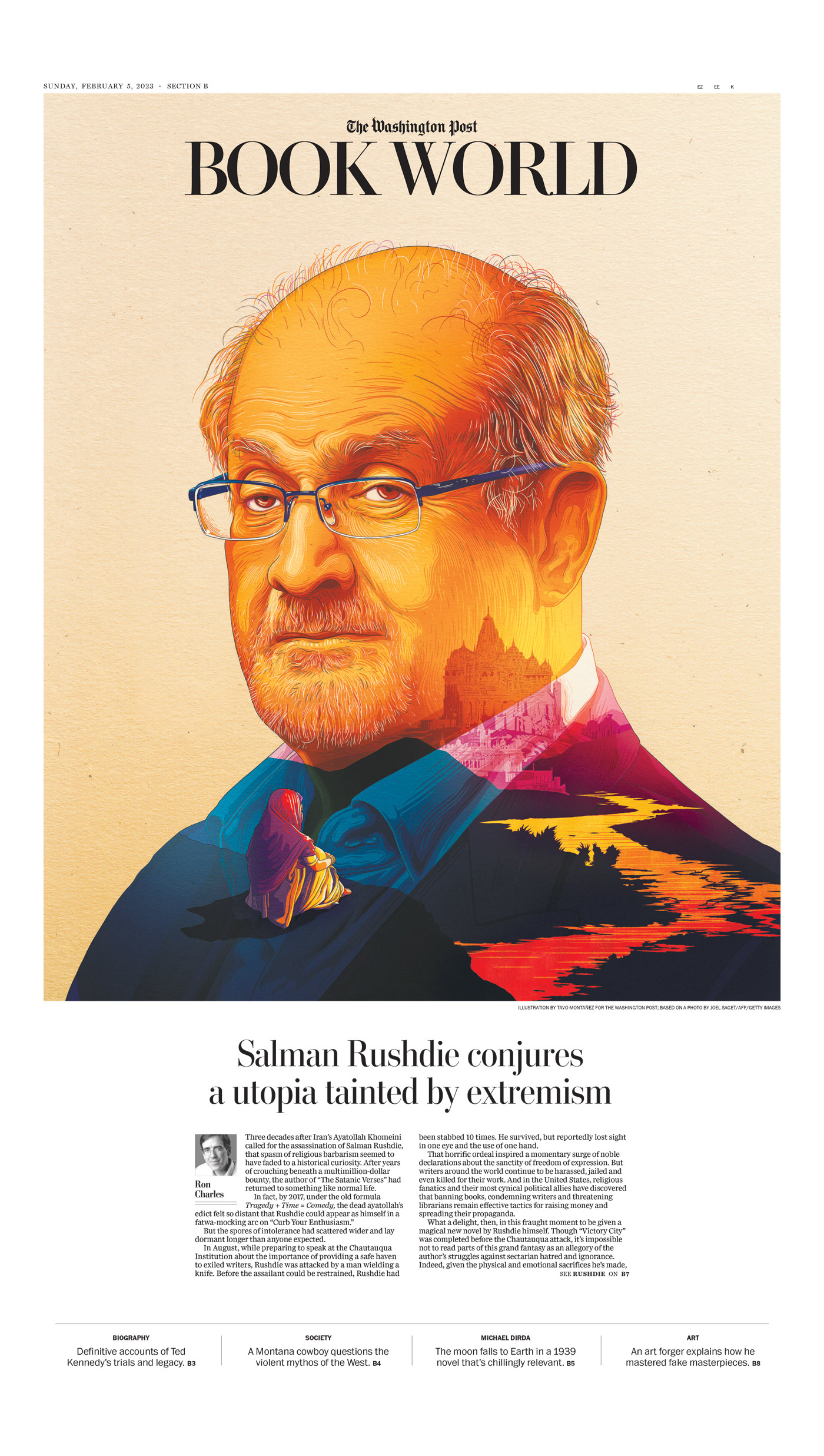 Adobe Photoshop Digital Drawing digital illustration Editorial Illustration portrait salman rushdie victory city Washington Post