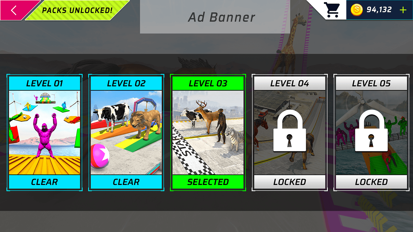 game UI/UX user interface animal game ui rescue animal UI GUI design ANIMAL STUNT GAME UI