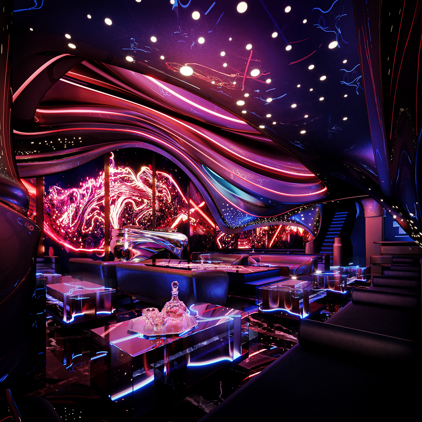 3D architectural design architecture Bar Design clubdesign future futuristic interior design  Nightlife visualization