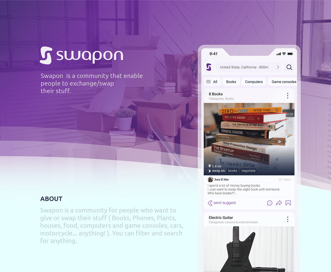 app design application barter identity Logo Design Swap swap app Swapon UI/UX