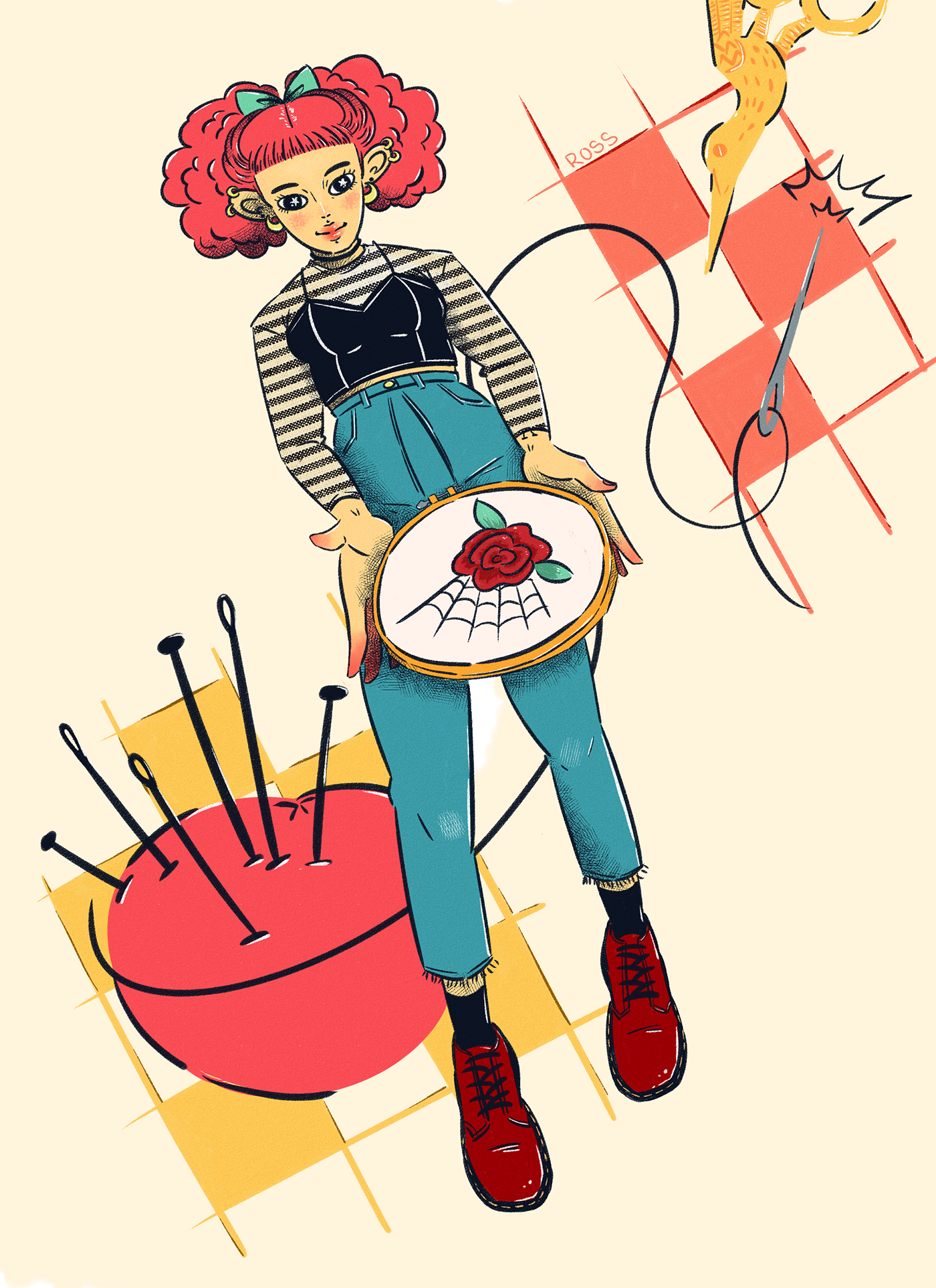 ILLUSTRATION  Embroidery colors video process girl Drawing 